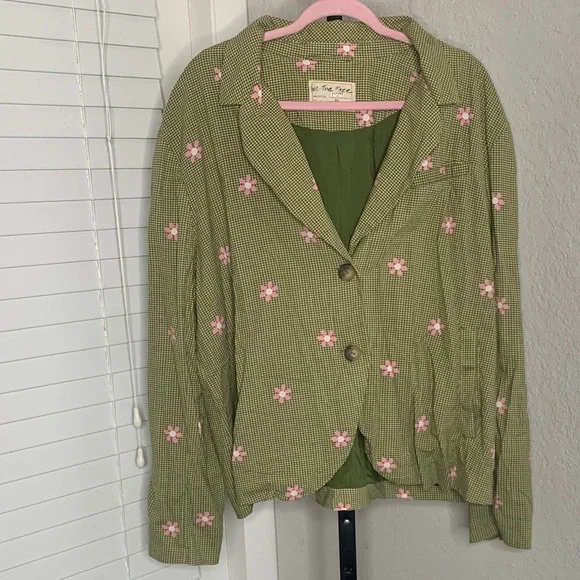 Free people We The Free cali printed Olive Pink Floral Pattern blazer XL